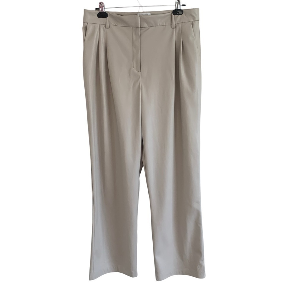House of Harlow 1960 High Rise Cream Vegan Leather Wide Straight Leg Pants Sz 12